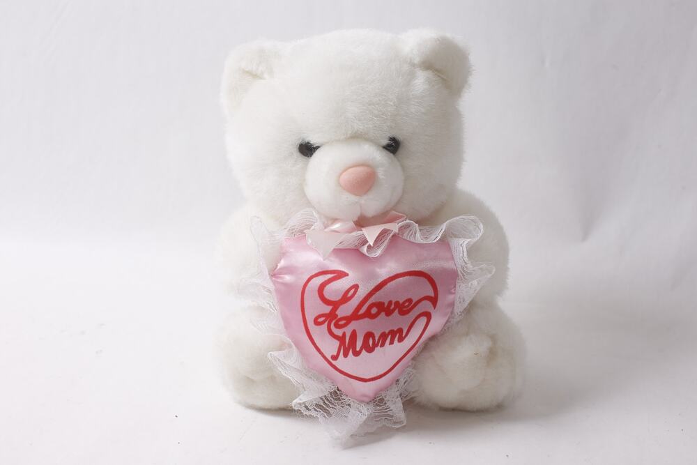 80s Mai-toi I Love Mom Polar Bear Plush w Pink Heart 9" ~ 260917-WH 607